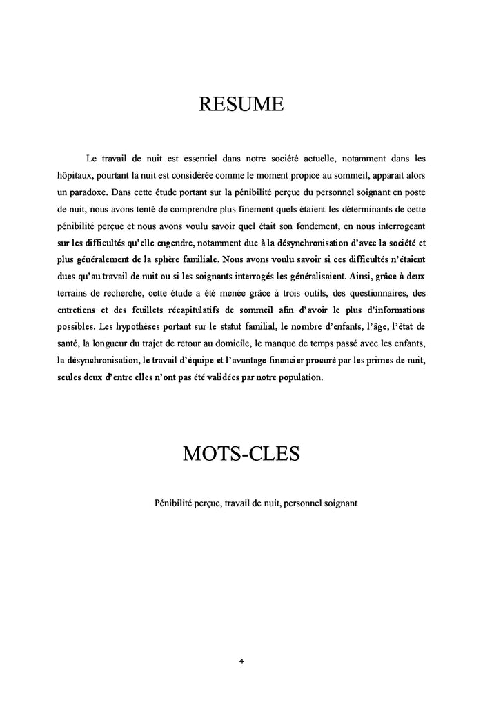 Pénibilité perçue du travail de nuit, impact sur le personnel soignant