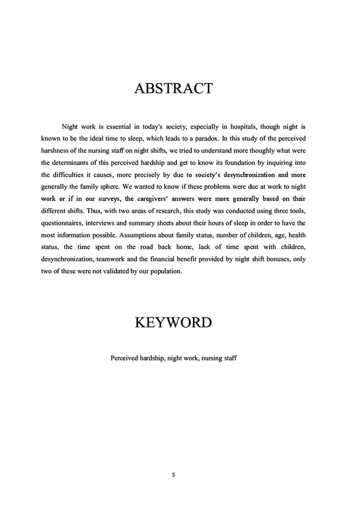 Pénibilité perçue du travail de nuit, impact sur le personnel soignant