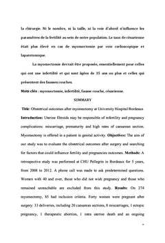 Pronostic obstétrical après myomectomie au CHU Bordeaux