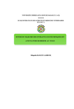Etude du marche des intrants zootechnies en aviculture moderne au Togo