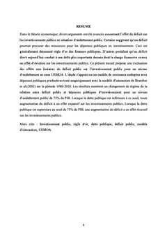 Deficit Public, Investissement Public et endettement en Zone UeMOA