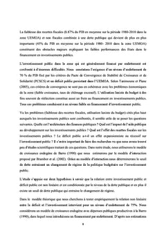 Deficit Public, Investissement Public et endettement en Zone UeMOA