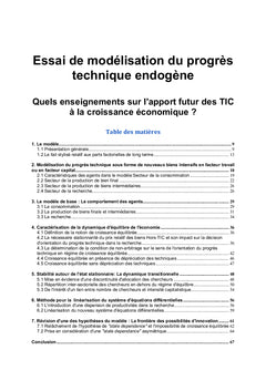 Essai de modelisation du progrès technique endogene