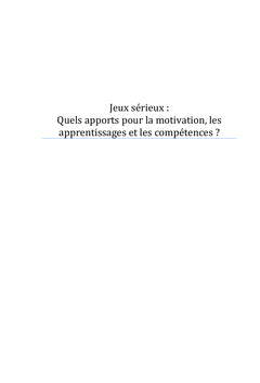Jeux serieux, Apports de Motivation et d'Apprentissages