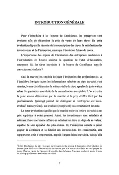 Pricing des introductions à la Bourse de Casablanca