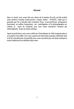 Production et Purification d'un enzyme, recherche d'Inhibiteurs