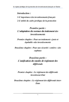 Le régime de la protection des investissements français en Tunisie