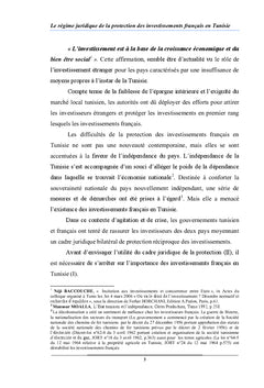 Le régime de la protection des investissements français en Tunisie