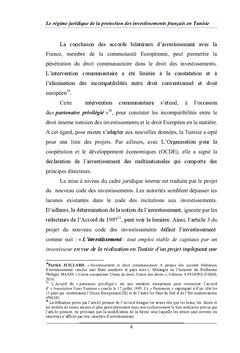 Le régime de la protection des investissements français en Tunisie