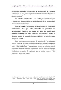 Le régime de la protection des investissements français en Tunisie