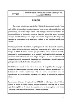 Stabilite de la tension du reseau electrique par l'analyse modale