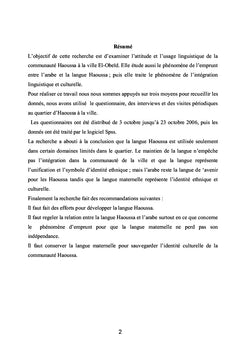 Attitude et usage linguistique de la communaute haoussa d'Obied