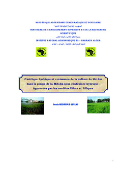 Cinetique hydrique et croissance du ble dans la plaine de la Mitidja