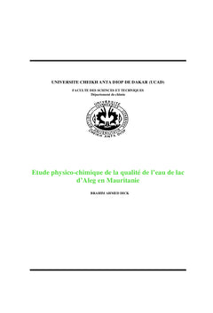 Etude de la Qualite physico-chimique des eaux du lac d'Aleg