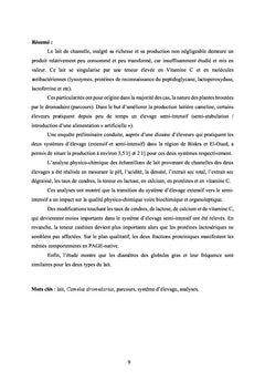 Caracteristiques physico-chimiques du lait camelin Camelus dromedarius
