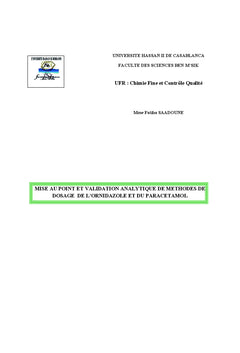 Validation analytique de méthodes de dosage de l'ornidazole et du paracétamol
