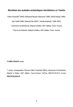 Biochimie des maladies metaboliques hereditaires en Tunisie