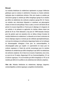 Biochimie des maladies metaboliques hereditaires en Tunisie