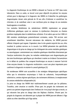 Biochimie des maladies metaboliques hereditaires en Tunisie