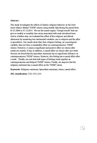Impact of Investor's Islamic Behavior on the Return of Islamic Index