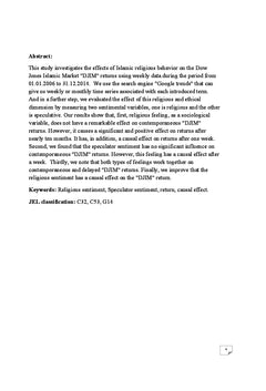 Impact of Investor's Islamic Behavior on the Return of Islamic Index