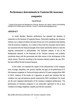 Performance determinants in Tunisian life insurance companies