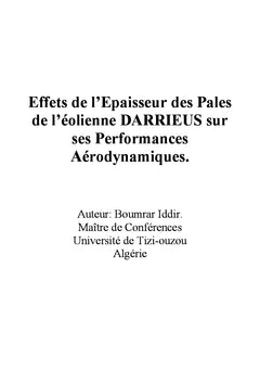 Effets de l'épaisseur des pales de l'éolienne DARRIEUS
