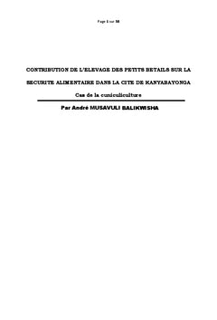 Contribution de la cuniculiculture sur la sécurité alimentaire