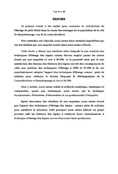 Contribution de la cuniculiculture sur la sécurité alimentaire