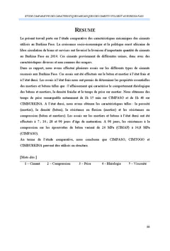 Etudes comparatives des caractéristiques mécaniques des ciments