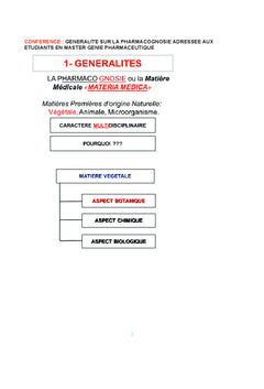 Conférence 1: Généralités sur la pharmacognosie