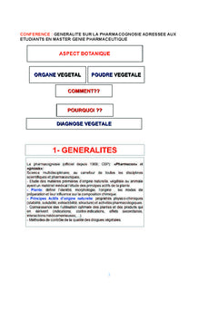 Conférence 1: Généralités sur la pharmacognosie