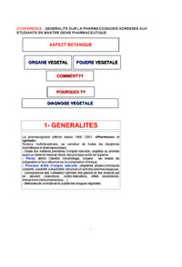 Conférence 1: Généralités sur la pharmacognosie