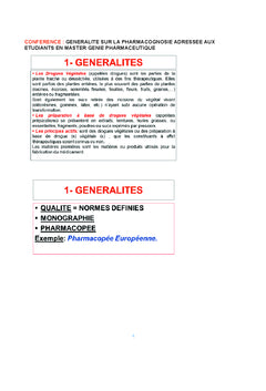 Conférence 1: Généralités sur la pharmacognosie