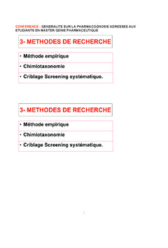 Conférence 1: Généralités sur la pharmacognosie