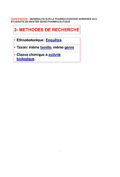 Conférence 1: Généralités sur la pharmacognosie