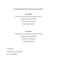Interaction client/client (ICC) dans une experience hOteliere