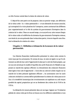 Creation et partage de la valeur partenariale