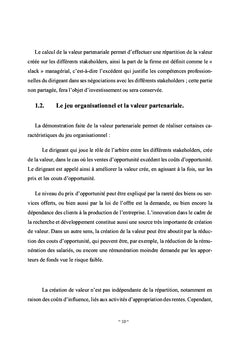 Creation et partage de la valeur partenariale