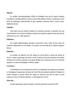 Analyse ergonomique de deux postes de travail de confection A Ras-jbal