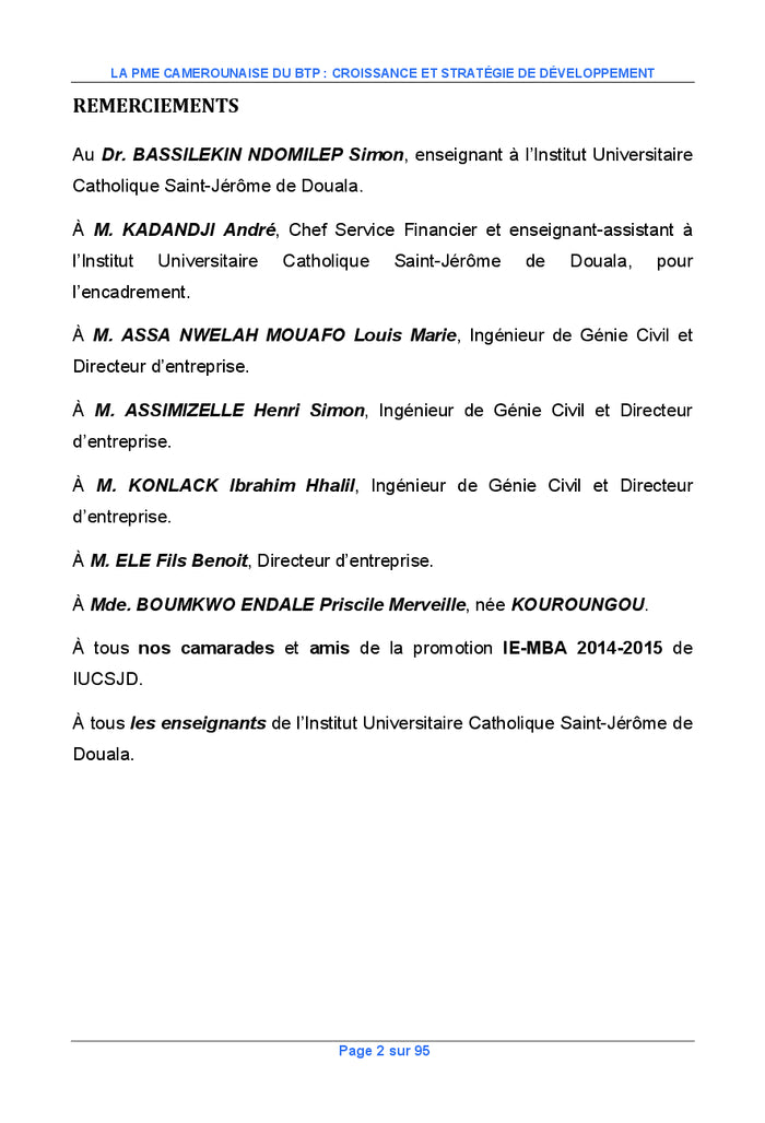 La PME camerounaise du BTP : croissance et strategie de developpement