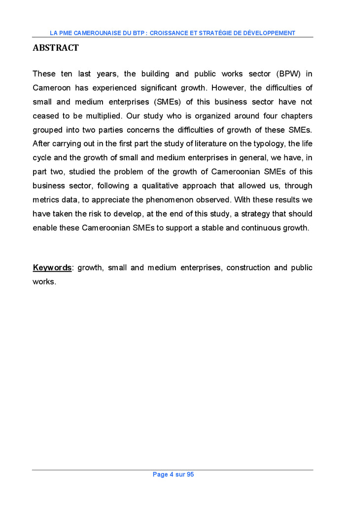 La PME camerounaise du BTP : croissance et strategie de developpement