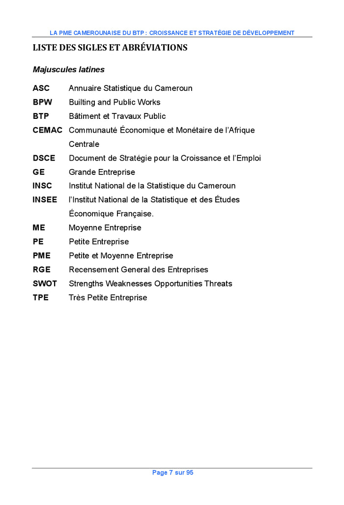 La PME camerounaise du BTP : croissance et strategie de developpement