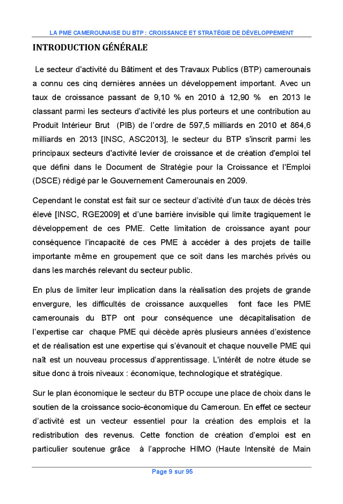 La PME camerounaise du BTP : croissance et strategie de developpement
