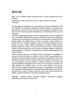 Dispositif hybride autonomisant pour les etudiants de FLE en Colombie