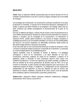 Dispositif hybride autonomisant pour les etudiants de FLE en Colombie