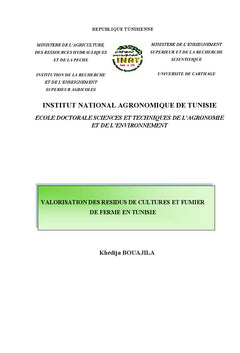 Valorisation des residus de cultures et de fumier de ferme en Tunisie