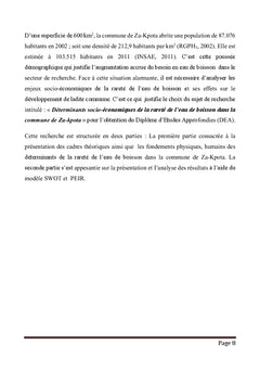 Déterminants socio-économiques de la rareté de l'eau de boisson