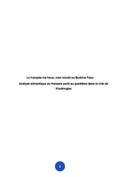 Le français ma houe, mon travail au Burkina Faso