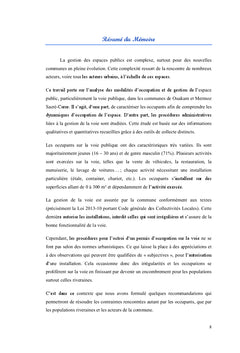 Problematiques de l'occupation et de la gestion de l'espace public